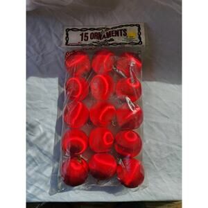 Vtg Pyramid Unbreakable Satin Silk Christmas Ornaments Red Colored Balls Lot 15